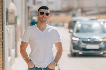 portrait of young man on the street outdoors