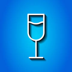 Glass of champagne simple icon vector. Flat design. White icon with shadow on blue background.ai