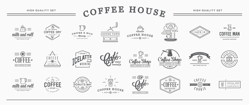 Big Set of Vector Coffee Sign and Elements. White Background.