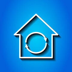 Loading, house simple vector, icon. Flat design. White icon with shadow on blue background.ai