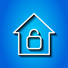 Lock, house simple icon vector. Flat design. White icon with shadow on blue background.ai