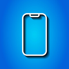 Mobile phone simple icon vector. Flat design. White icon with shadow on blue background.ai
