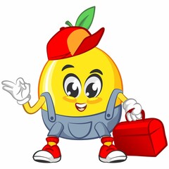 cute lemon fruit mascot character illustration logo icon vector being handyman