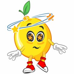 cute lemon fruit mascot character illustration logo icon vector being dizzy