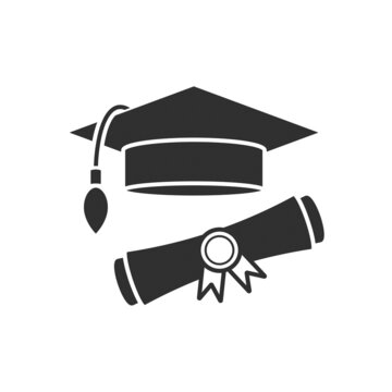 Graduation cap and diploma. Vector illustration. Symbol of knowledge and graduation