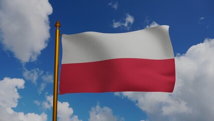 National flag of Poland waving 3D Render with flagpole and blue sky, flaga Polski or Flag of the...