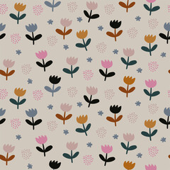 Simple white flowers pattern over beige background. Vector illustration