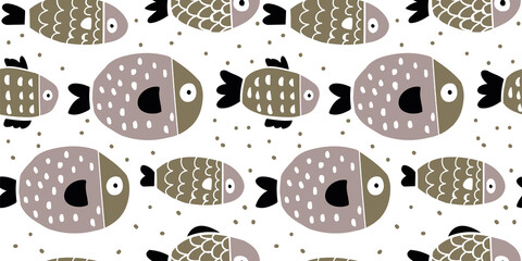 Cute fish. Kids background. Seamless pattern