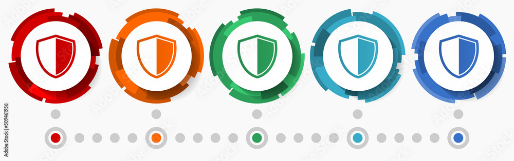 Poster shield, protection, security concept concept vector icon set, flat design pointers, infographic temp