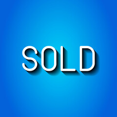 Sold simple icon vector. Flat design. White icon with shadow on blue background.ai
