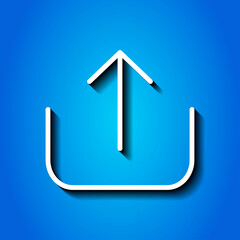 Upload simple icon vector. Flat desing. White icon with shadow on blue background.ai