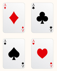 A set of ace playing cards in isolated background