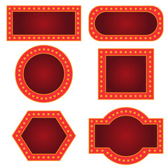set of cinema border frames labels with golden bulb vector illustration