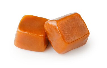 Caramel cubes with isolated on white background.