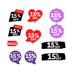 15% off Sale and discount tag, sticker or origami label set.percent price off badges. Promotion, ad banner, promo coupon design elements. Vector illustration