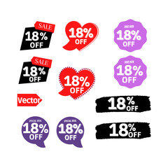 18% off Sale and discount tag, sticker or origami label set.percent price off badges. Promotion, ad banner, promo coupon design elements. Vector illustration