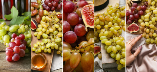 Collage with fresh ripe grapes