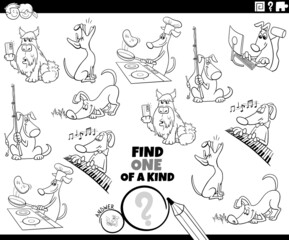 Obraz premium one of a kind game with funny cartoon dogs coloring page