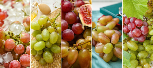 Collage with fresh ripe grapes