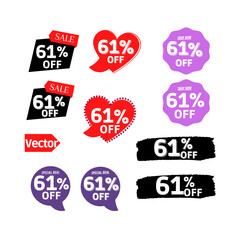 61% off Sale and discount tag, sticker or origami label set.percent price off badges. Promotion, ad banner, promo coupon design elements. Vector illustration