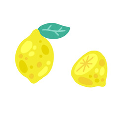 Lemon. Yellow sour fruit. Set of vitamin C