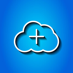 Obraz premium Add, cloud simple icon vector. Flat design. White icon with shadow on blue background