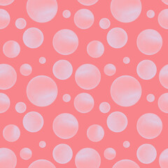 Soap bubbles on a pink background. Watercolor seamless pattern. Holiday background for birthday and party.
