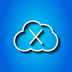 Deny, cloud simple icon vector. Flat design. White icon with shadow on blue background
