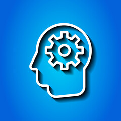 Head gear simple icon vector. Flat design. White icon with shadow on blue background