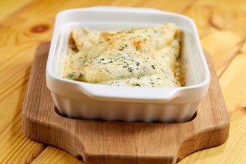 roasted pancakes with cheese and ham