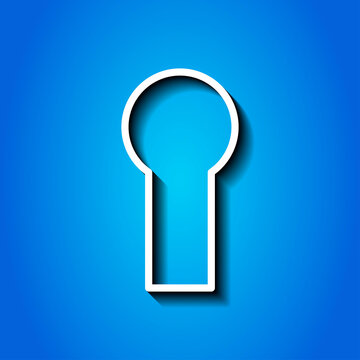 Keyhole simple icon, vector. Flat design. White icon with shadow on blue background