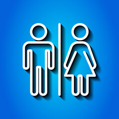 Man, woman simple icon vector. Flat design. White icon with shadow on blue background