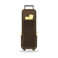 Cartoon luggage suitcase on wheels. Isolate on a white background. Vector illustration