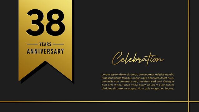 38 years anniversary logo with golden ribbon for booklet, leaflet, magazine, brochure poster, banner, web, invitation or greeting card. Vector illustrations.