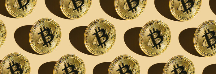 Banner made of Bitcoin pattern on beige background