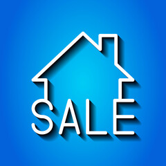 Sale, house simple icon vector. Flat design. White icon with shadow on blue background