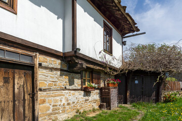 Typical street and old houses at village of Bozhentsi, Bulgaria