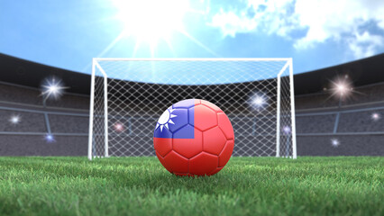 Soccer ball in flag colors on a bright sunny stadium background. Taiwan. 3D image
