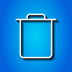 Trash simple icon vector. Flat design. White icon with shadow on blue background