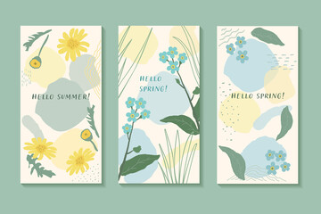Set abstract floral illustration for postcards, wall art, banner, background