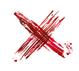 Cross sign element. Red grunge X icon, isolated on white background. Mark graphic design. Button for vote, decision, web. Symbol of error, check, wrong and stop, failed. Vector illustration