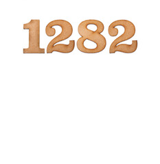 Number 1282 in wood, isolated on white background