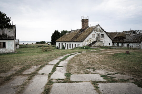 old dilapidated houses in Grabow on the island of R&uuml;gen, Germany