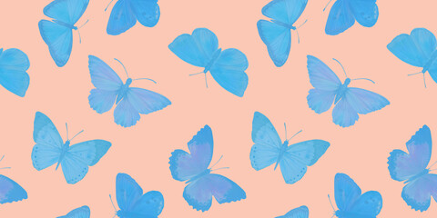 Obraz na płótnie Canvas Seamless pattern Watercolor butterflies on a bright background. Botanical background of butterflies for design, wallpapers, wrapping paper, textiles.