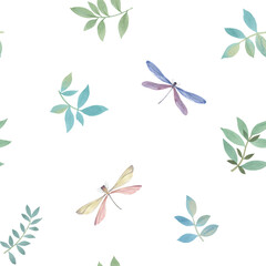 Abstract seamless pattern. Green leaves painted in watercolor for design, wallpaper, wrapping paper.