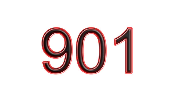 red 901 number 3d effect white background