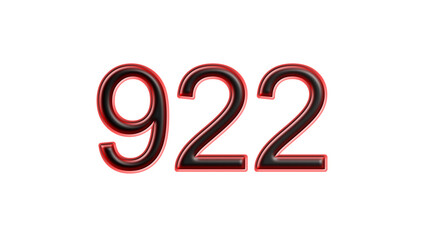red 922 number 3d effect white background