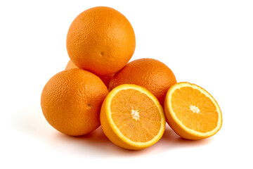 Fresh oranges, isolated on white background. High resolution image.
