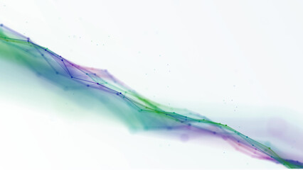 Abstract wave background frame. Design of connection of flow smoke, energy. Texture plexus of chaotic lines, dots, particles. Northern lights. Banner of presentation, technology, business, medicine.