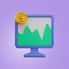 Premium Coin Money Computer Graph Finance 3D Icon with High Resolution on isolated background